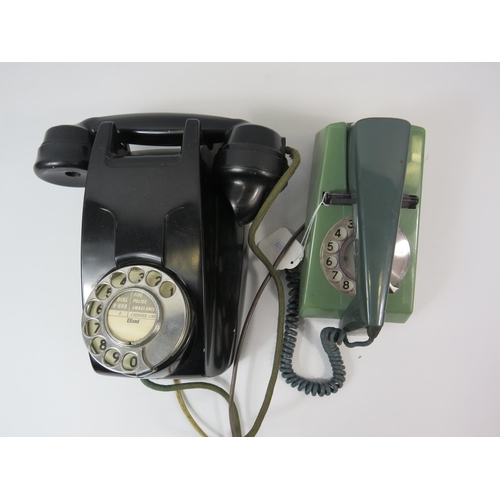 175 - Bakelite wall mounted vintage telephone plus a vintage plastic telephone.