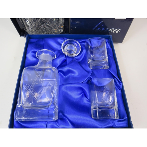 180 - Masonic decanter and glasses set and a Linea decanter both are boxed.