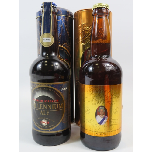 339 - 2 Full bottles of special edition ales, QEII Golden Jubilee and millenium both in presentation tins.
