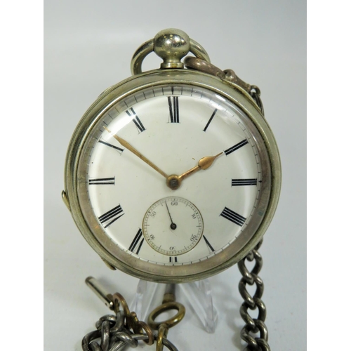 416 - Victorian Chrome cased open faced pocket watch with Subsidiary dial. Enamel face. Comes with Hallmar... 