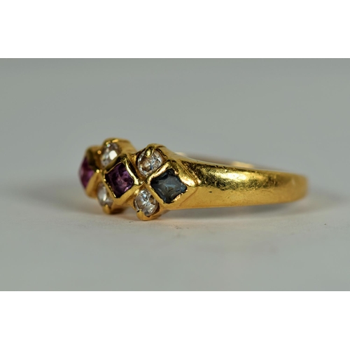563 - 18ct Yellow Gold, Multi Gemstone set ring. Finger size 'M-5'  2.9g