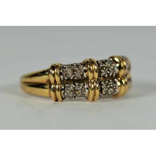 565 - 9ct Yellow Gold Multi Diamond set ring.  Finger size O-5   2.8g   Approx  0.20 cts Diamonds.