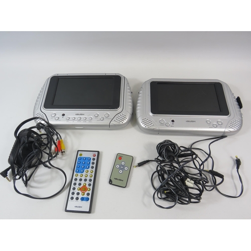 853 - Bush PDVDO712 Twin in car Dvd players with accessories and bag.