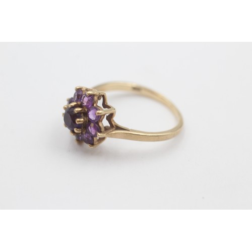 39 - 9ct gold amethyst floral cluster dress ring (2.7g)     798368    Ring Size 'P'