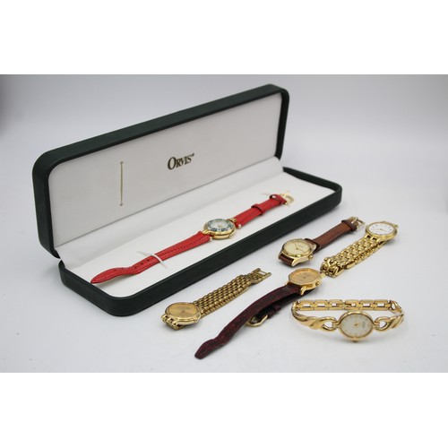 132 - 6 x Ladies Gold Tone WRISTWATCHES Quartz WORKING Inc. BULOVA, ORVIS Etc.    Ladies Quality Gold Tone... 