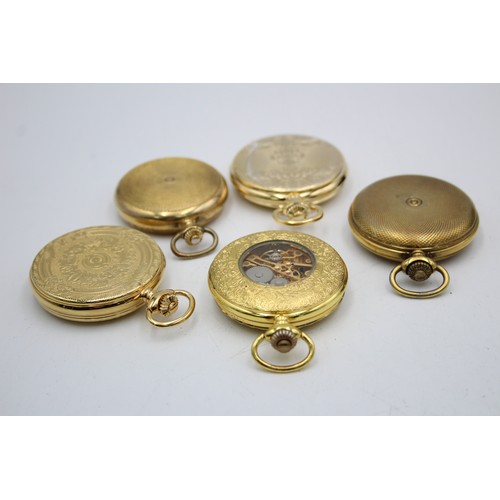 135 - 5 x Assorted Gents Gold Tone POCKET WATCHES Hand-Wind WORKING Inc. MOUNT ROYAL     Assorted Gents Go... 