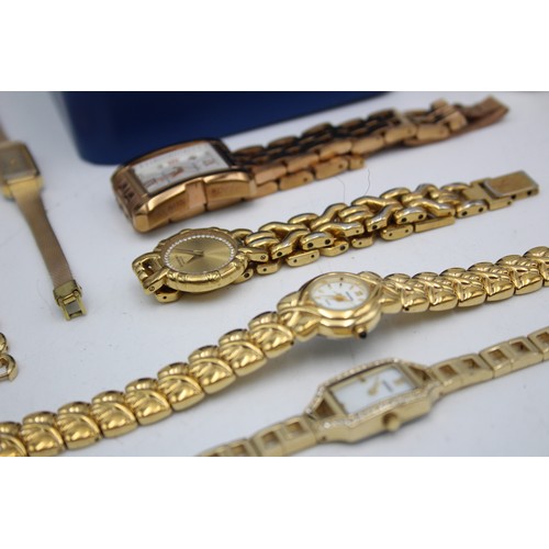 143 - 8 x Ladies Gold Tone WRISTWATCHES Quartz WORKING Inc. RAYMOND WEIL Etc.     Ladies Quality Gold Tone... 