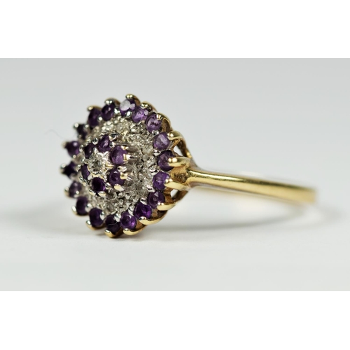 154 - 9ct Yellow Gold Diamond and Amethyst set Cocktail Ring. Finger size 'P'   2.5g