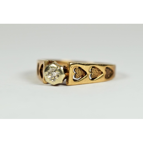 162 - 9ct Yellow Gold Diamond Solitaire set ring.  Illusion set melee Diamond with pierced heart shaped de... 