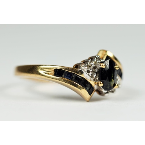 172 - 9ct Yellow Gold Ring set with multiple Sapphires interspersed with Melee Diamonds.   Finger size 'P-... 