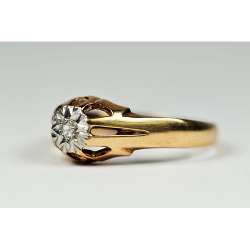 175 - 9ct Yellow Gold Ring with an Illusion set Diamond on Platinum Mount.   Finger size 'S-5'  3.1g