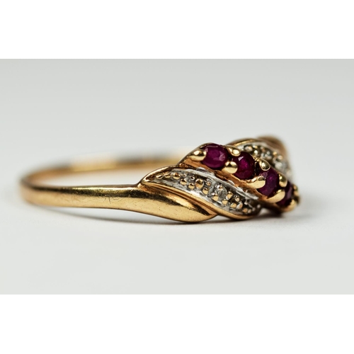 180 - 9ct Yellow Gold ring set with Rubies and Diamonds (one small Ruby missing)  Finger size 'P-5'  1.3g