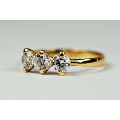 181 - 18ct Yellow Gold Trilogy ring set with CZ Gemstones.   Finger size 'M'    2.1g