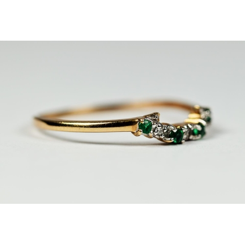 183 - 9ct Yellow Gold Diamond and Emerald set ring.    Finger size 'N-5'   0.7g