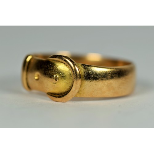 155 - 18ct Yellow Gold Buckle Ring. Finger size N-5,  4.1g