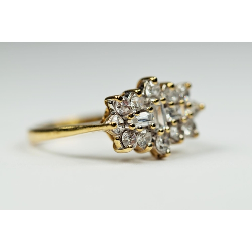 187 - 9ct Yellow Gold Multi CZ set ring. Finger size 'R-5'  4.7g