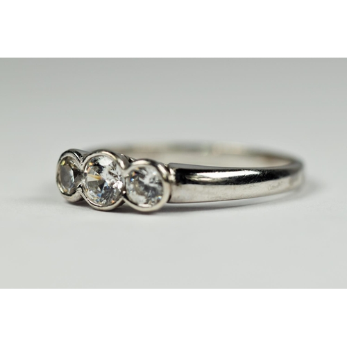 191 - 9ct White Gold CZ set Trilogy ring.  Finger size 'M-5'   2.1g