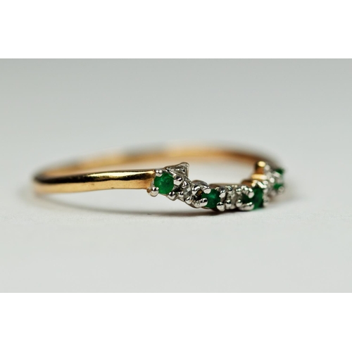 193 - Unmarked but tested 9ct Yellow Gold Emerald and Diamond set ring.   Finger size 'N-5'   0.8g