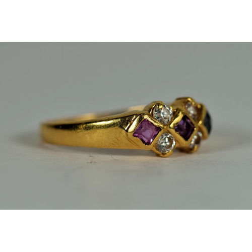 204 - 18ct Yellow Gold, Multi Gemstone set ring. Finger size 'M-5'  2.9g