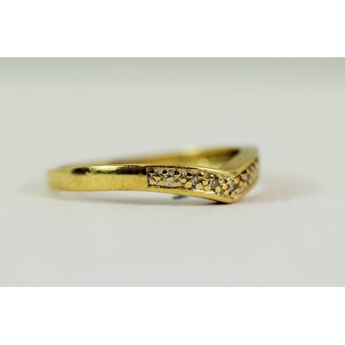 216 - 9ct Yellow Gold Multi Diamond set Wishbone ring. Finger size 'P-5'   1.6g