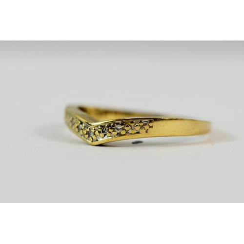 216 - 9ct Yellow Gold Multi Diamond set Wishbone ring. Finger size 'P-5'   1.6g