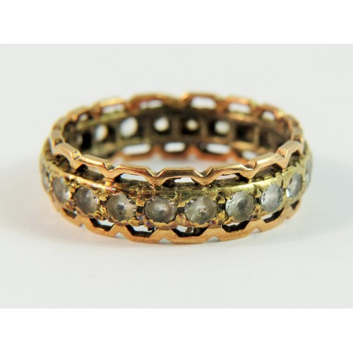 218 - 9ct Yellow gold Multi Gemstone set eternity ring. Finger size 'O'  3.7g