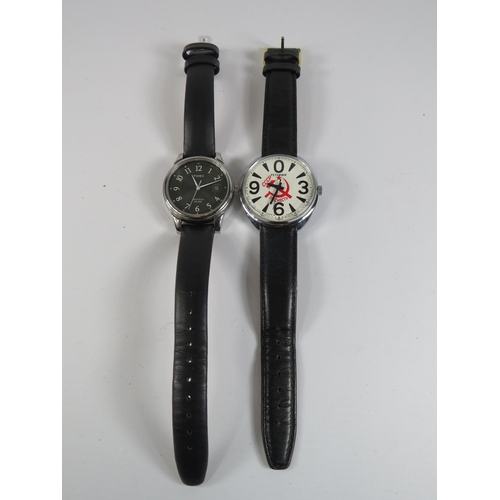 244 - 2 Mens wristwatches, Peter Hof Russian 19 jewel mechanical and a Timex indiglo quartz. Both in worki... 