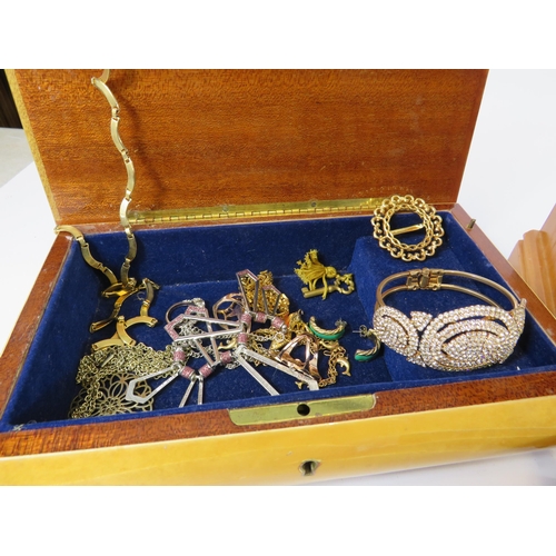 285 - 2 Jewellery boxes and costume jewellery contents.