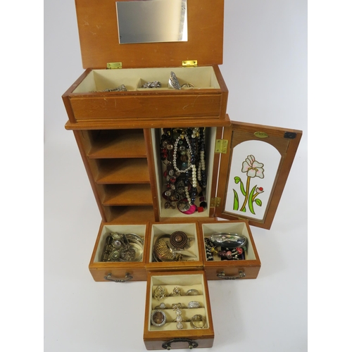 286 - Large jewellery box and costume jewellery contents.