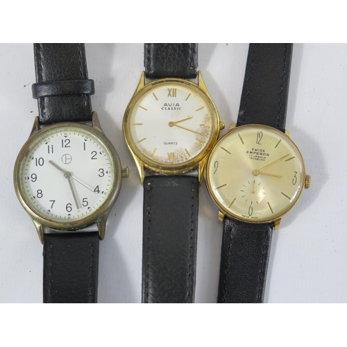 288 - Mens swiss 17 jewel mechanical wristwatch in working condition plus 2 quartz watches needing new bat... 