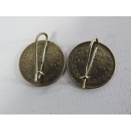 295 - A Pair of Earrings made from 1890 3 pence coins and a Kings and Queens coin.