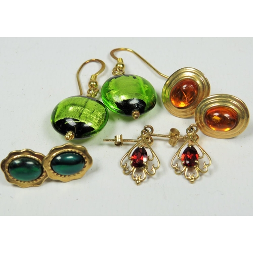 302 - Selection of Pretty stone set 9ct Earrings. See photos