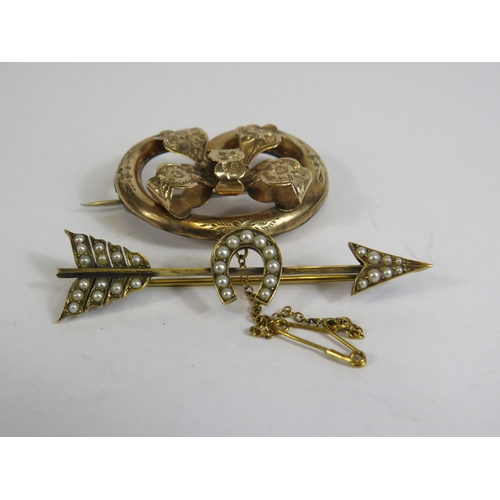 321 - 2 Victorian brooches one with seed pearls which carries no hallmark but chem tests as 18ct gold plus... 