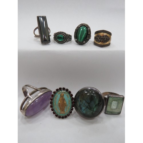 246 - 4 Large 925 silver statement rings and 4 costume jewellery rings.