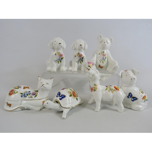 14 - Selection of Aynsley trinkets and animal figurines in the Cottage Garden pattern.