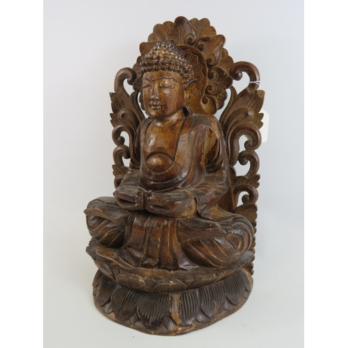 38 - Large hand carved wood decorative Budda. Approx 18