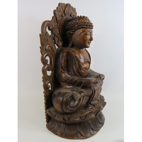 38 - Large hand carved wood decorative Budda. Approx 18