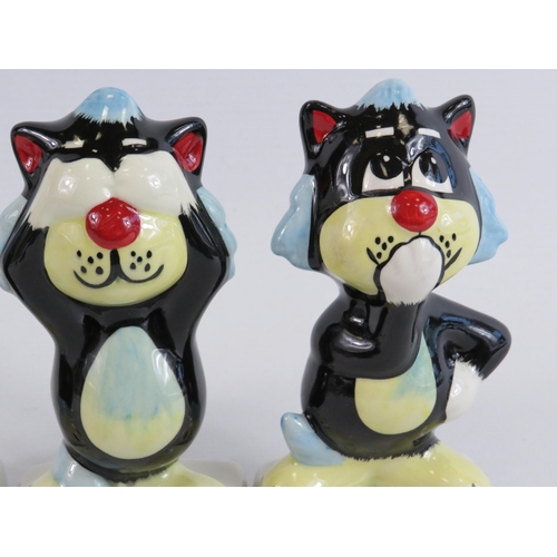 55 - Lorna Bailey Hear See and Say nothing cat figurines.