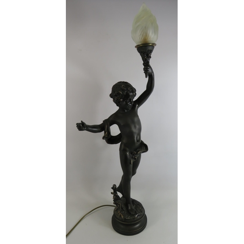 69 - Thomas Blakemore Bronze effect Cherub Torchiere lamp which stands 32.5