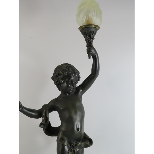 69 - Thomas Blakemore Bronze effect Cherub Torchiere lamp which stands 32.5