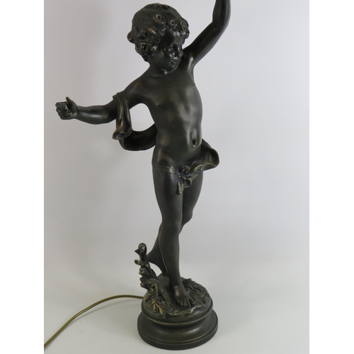 69 - Thomas Blakemore Bronze effect Cherub Torchiere lamp which stands 32.5