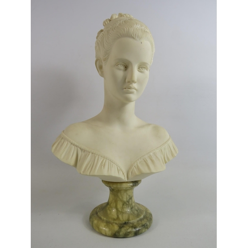 70 - A Giannelli Alabaster bust on a Marble pedestal base. Approx 26cm tall.