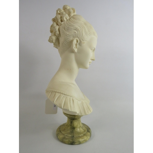 70 - A Giannelli Alabaster bust on a Marble pedestal base. Approx 26cm tall.