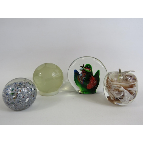 72 - Selection of art glass paperweights one of which is Alum Bay apple.