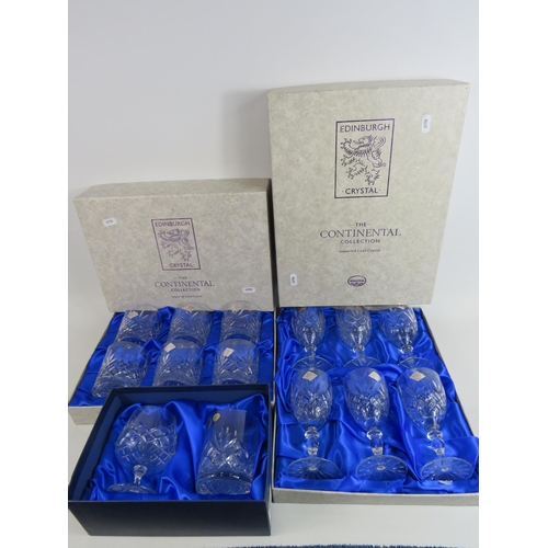 100 - 2 x 6 Edinburgh crystal Continental collection glasses plus a bohemian glass set all boxed.