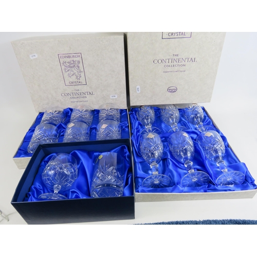 100 - 2 x 6 Edinburgh crystal Continental collection glasses plus a bohemian glass set all boxed.