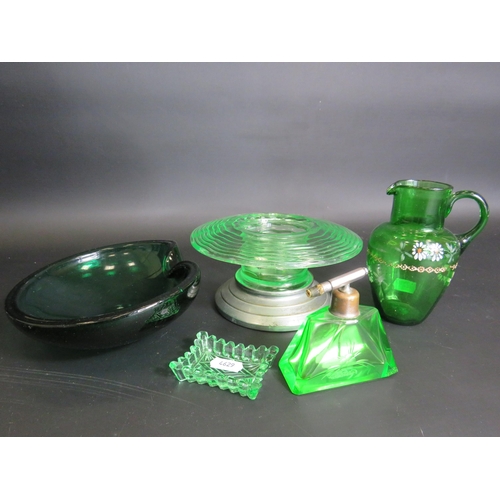 78 - 5 Pieces of Art deco uranium glass, scent bottle, bowls etc.