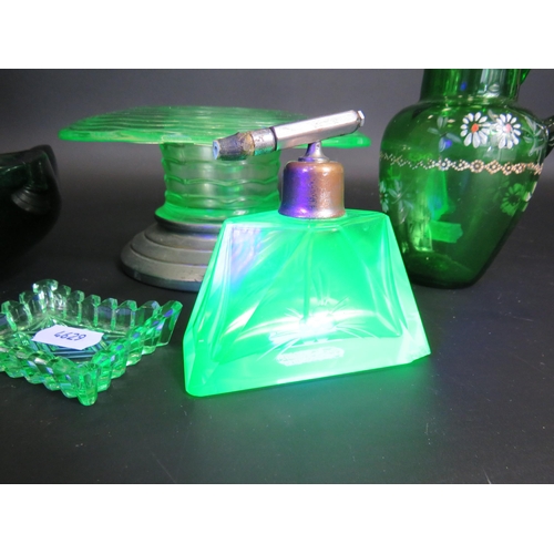 78 - 5 Pieces of Art deco uranium glass, scent bottle, bowls etc.