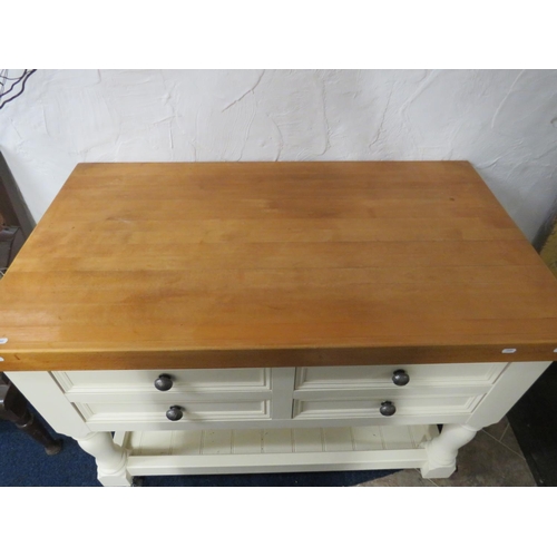 702 - Strong and sturdily constructed central Isle Kitchen unit on castors. Four Drawers and three inch th... 