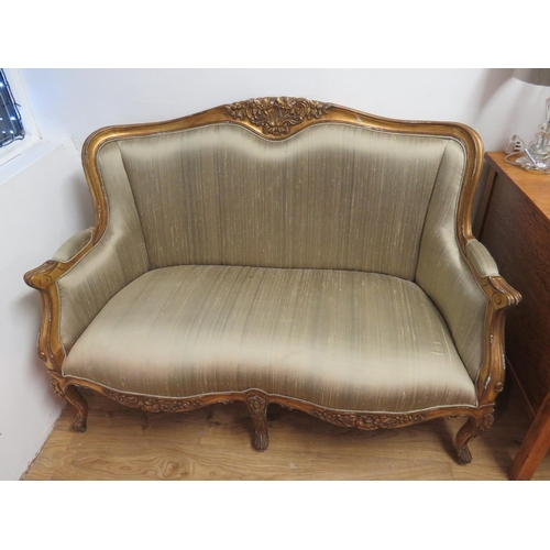 703 - Reproduction antique French style Two seat settee with gilt painted frame with carved decorations pl... 